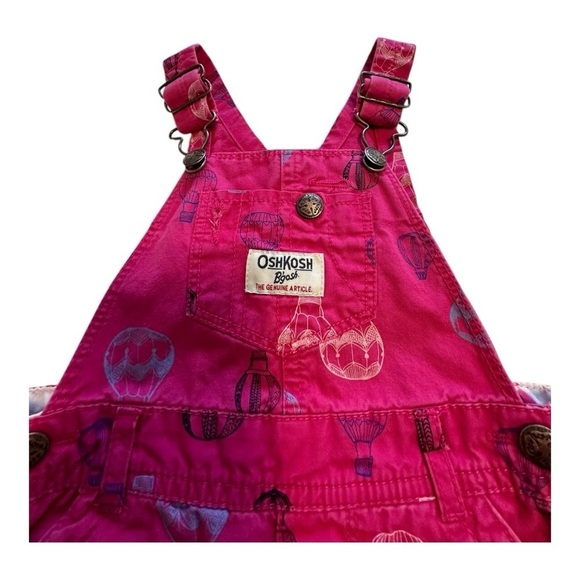 OshKosh B'gosh Hot Air Balloon Print Pink Girls Bib Overalls - Size 12 Months - Picture 4 of 9